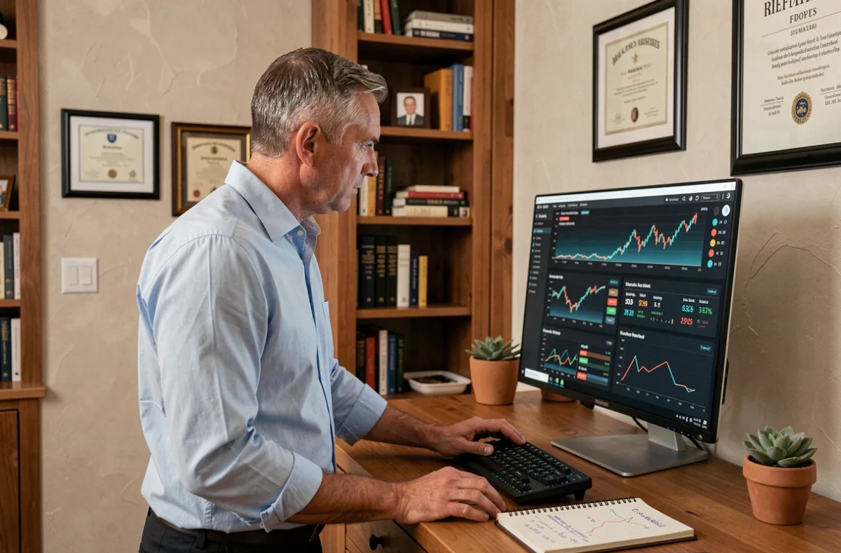 Entrepreneur analysant un tableau de bord financier sur ordinateur pour optimiser ses investissements en 2024