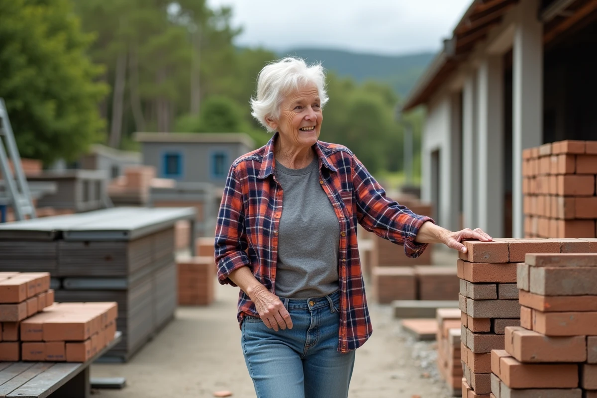 Femme vérifiant matériaux écologiques en extérieur