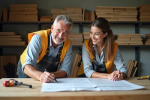 Entrepreneur et architecte discutant plans de construction